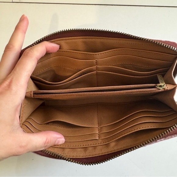 Fossil Zip Around Jori Wristlet Pink Velvet Pearl - Picture 4 of 5